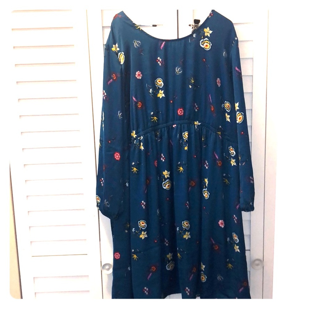 Teal floral satin dress old navy NWT 2x